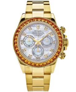 Rolex Daytona Yellow Gold Orange Sapphire Bezel MOP 116578SACO