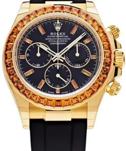 Rolex Daytona Yellow Gold Orange Sapphire Bezel Black Dial 116588SACO