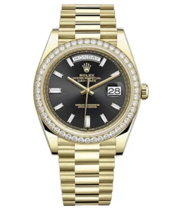 Rolex Day-Date 40 Presidential 228348 Diamond Bezel Baguette Diamond Black Dial