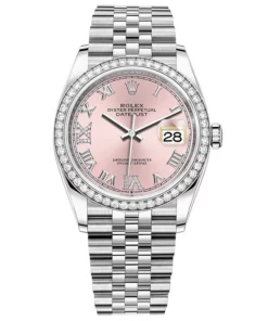 Rolex Datejust Pink Roman Numeral Dial Diamond Bezel 36mm 126284RBR